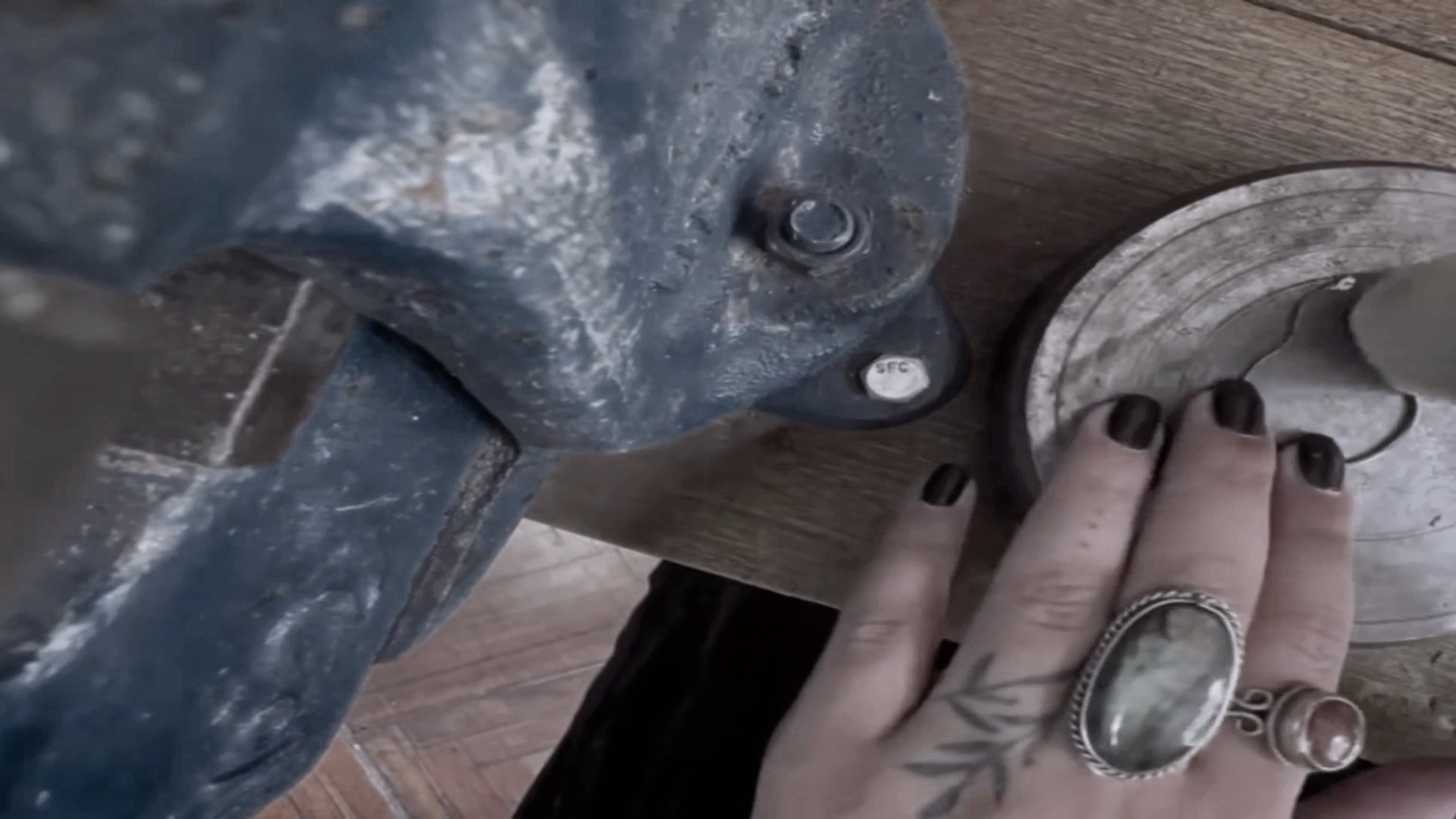 Hand detail during fabrication.